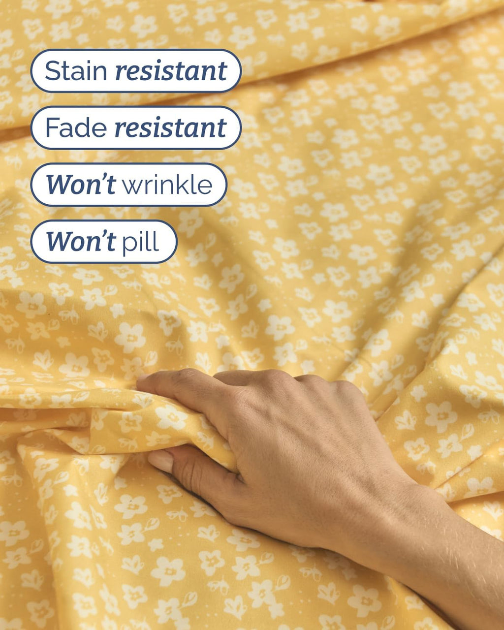 Twin XL 3 Piece Floral Sheet Set - Breathable & Cooling - Yellow Meadow