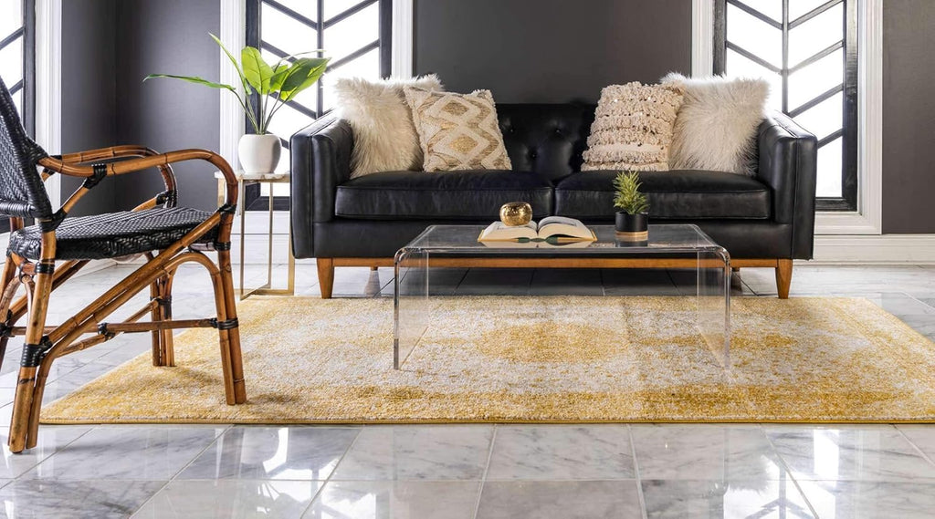 Bromley Collection Area Rug - Midnight (5' 1" x 8' Rectangle Yellow/Ivory)