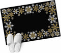 Retro Yellow Snowflake Washable Small Entryway Area Rugs 2'x3', Winter Christmas Black Background Low Pile Throw Rug Non-Slip Sturdy Edge Binding Carpet for Front Door Floor Room Entry