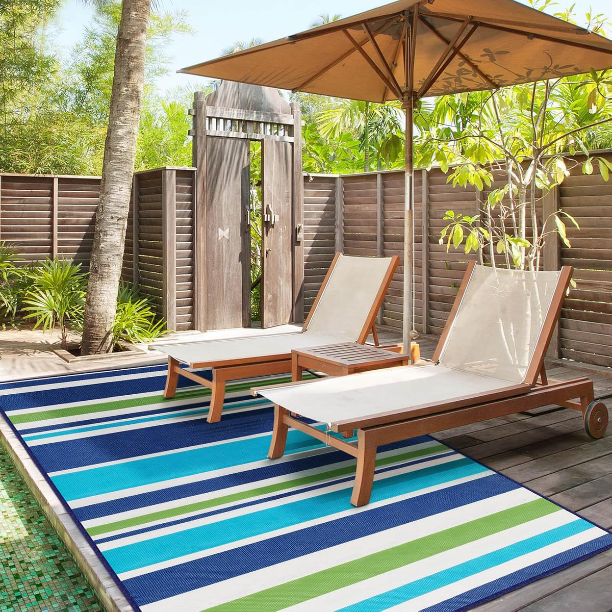 Outdoor Patio Plastic Rug Waterproof - Outdoor Rugs for Camper Outside, Rv, Porch Deck Rug Clearance, Area Carpet for Outside, Balcony, Patio Decor, Blue & Green, 4x6 ft