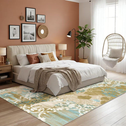 4x6 Area Rugs,Abstract Area Rugs, Modern Washable Non-Slip Rug for Living Room, Bedroom, Dining Room, Soft Low Pile Carpet, Neutral Decor for Home and Office,Abstract Floral - Yellow
