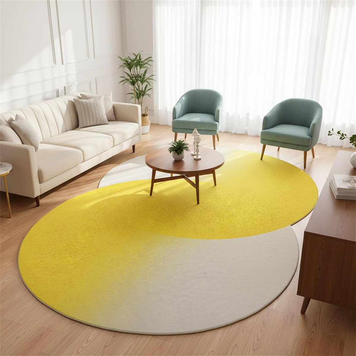 Modern Abstract 5x7 Irregular Area Rug for Living Room Bedroom Minimalist Bright Yellow Off White Geometric Art Deco Rugs Machine Washable Soft Non Slip Mats Nursery Dorm Low Pile Floor Carpet