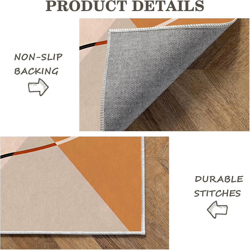 Modern Geometry Area Rug – Premium Low Pile Non-Slip Carpet for Living Room, Bedroom & Office – Abstract Patterns,Washable Contemporary Home Decor Rug Yellow