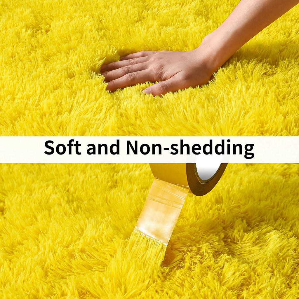 8x10 Large Area Rugs for Living Room, Fluffy Washable Yellow