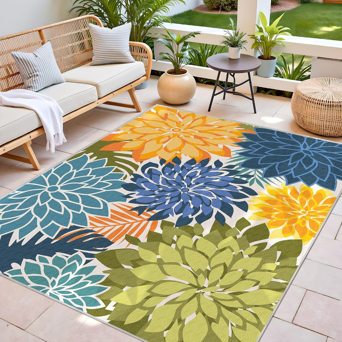 Outdoor Rug Waterproof, Washable Patio Rug for Deck, 5x8, Green