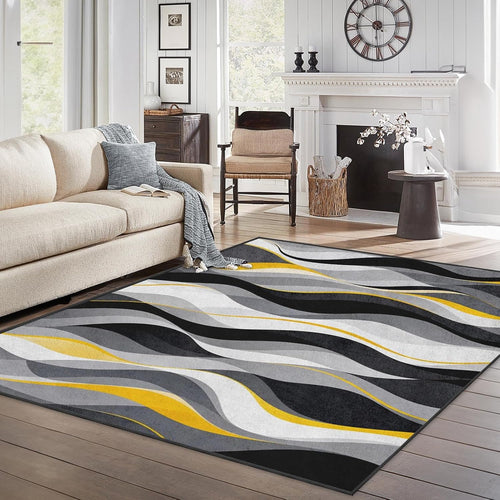 Area Rug 5'x7' Abstract Modern Yellow for Living Room