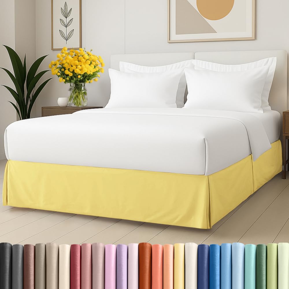 Pleated Bed Skirt Queen Size - 3 Sided Pleated Bed Skirt - 12 Inch, Yellow