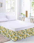 Yellow Lemon Bed Skirt Queen Size 16 Inch Drop, Adjustable Elastic Wrap Around Bed Skirts Easy Fitting Dust Ruffle Bedskirt Bed Frame Cover Spring Floral Flower Fruit Farmhouse Modern