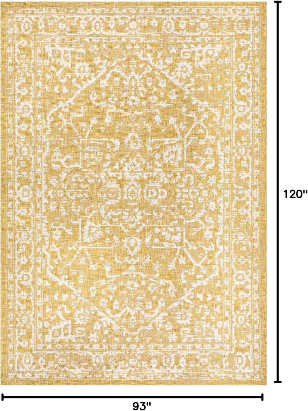 Boho Medallion Indoor Outdoor Area Rug 8X10 Yellow/Cream, Malta Textured Weave for Backyard, Patio, Porch, Easy-Cleaning, High Traffic, Pet-Friendly, Non-Shedding (SMB104G-8)