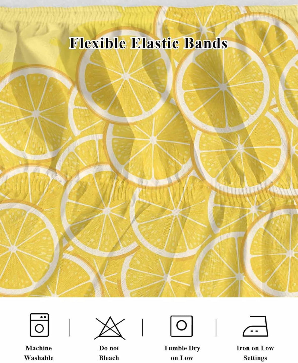 Yellow Lemon Wrap Around Bed Skirt Cal King Size, Dust Ruffled 18 Inch Tailored Drop with Adjustable Elastic Belt Pleated, Summer Botanical Watercolor Modern Art Luxury Bedding Skirts for Bedroom