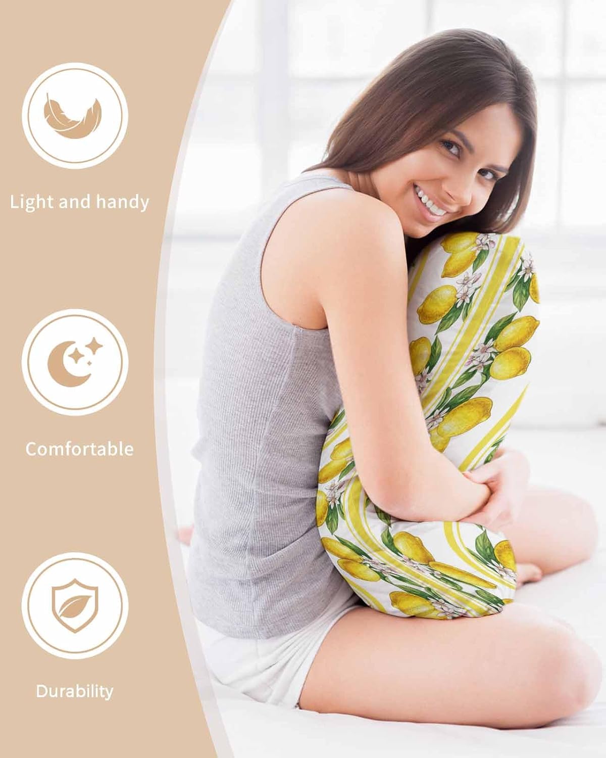 Lemon Summer Pillow Cases Standard Size Set of 2, Satin Pillowcase for Hair and Skin, Watercolor Fruits Yellow Stripes Throw Pillow Covers Cooling Pillow Protector with Zipper 20"x26"x2